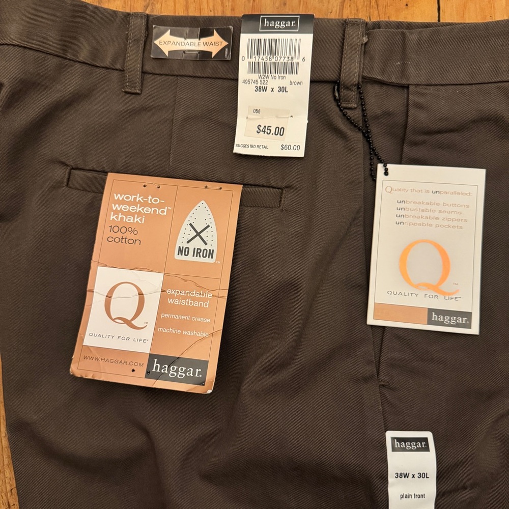 NWT Haggar Work-to-Weekend Pants 38x30 | Expandable Waist | Factory Blemish